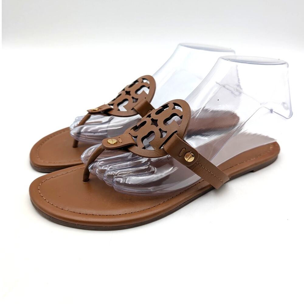Tory Burch Miller Sandal Leather Flip Flops Women's Brown Leather Size US8.5M